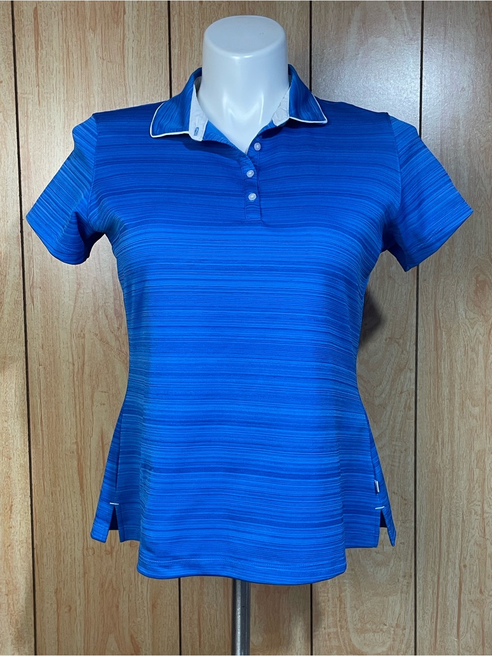 Lady Hagen Blue Striped Button-Down Polo SZ - L